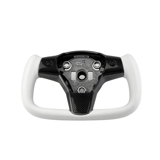 Tesla Model 3 / Y White Leather Yoke Steering Wheel