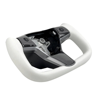 Tesla Model 3 / Y White Leather Yoke Steering Wheel