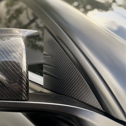 Tesla Model Y/3 Dry Carbon Fiber Exterior Mods A-pillar Glass Trim