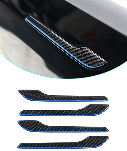 Carbon Fiber Door Handle Cover for Model 3/Y Blue rim with drip