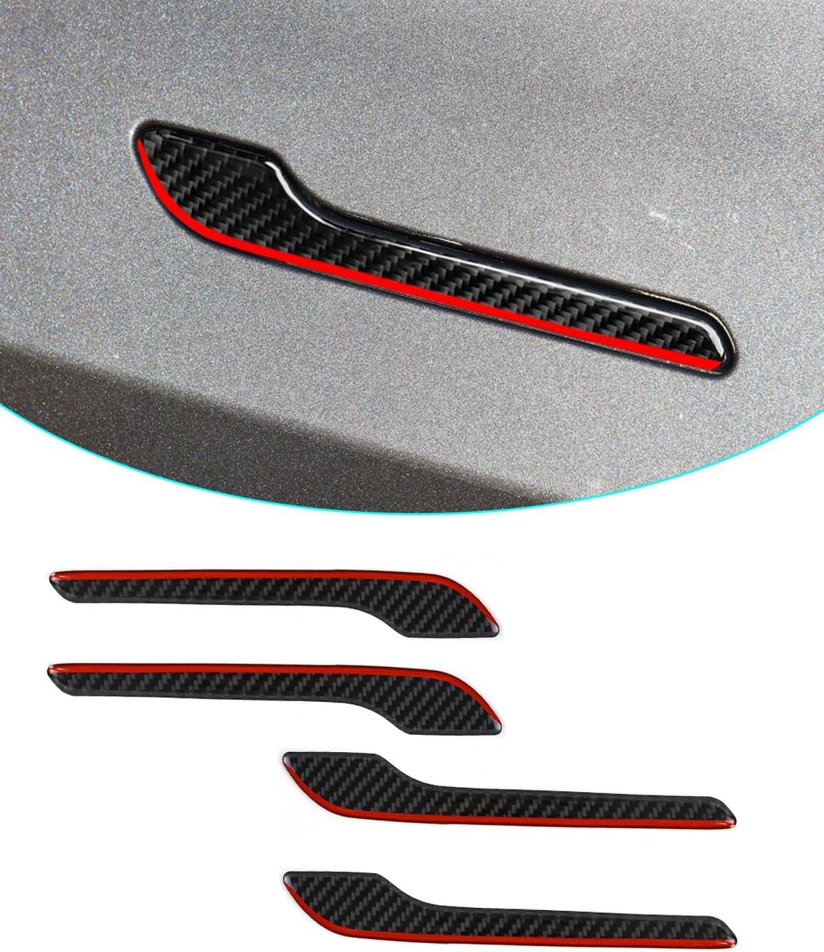 Carbon Fiber Door Handle Cover for Model 3/Y Black rim with red drip
