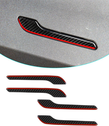Carbon Fiber Door Handle Cover for Model 3/Y Black rim with red drip