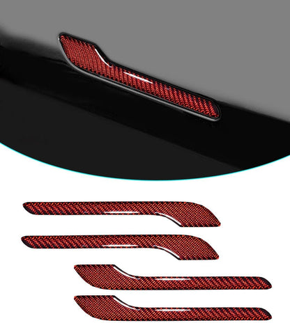 Carbon Fiber Door Handle Cover for Model 3/Y Red with drip
