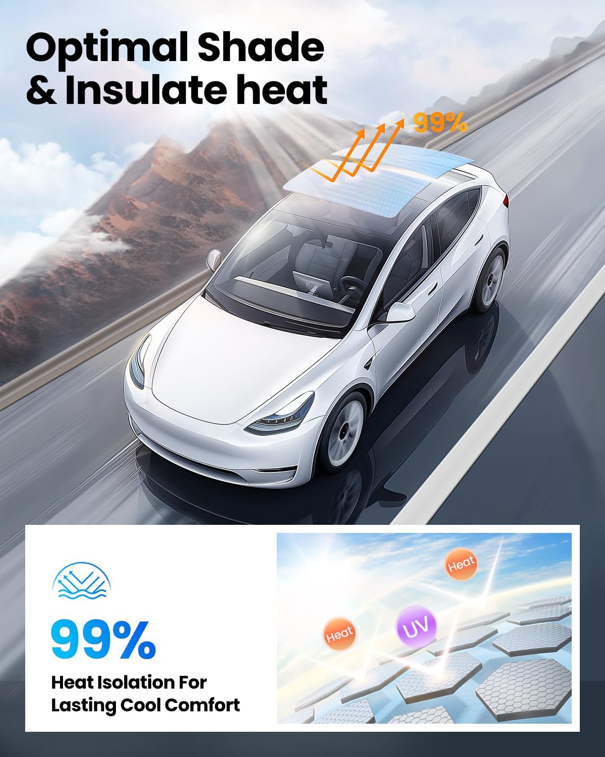 Upgrade Built-in Reflective Sunroof Sunshade for Model Y / Model 3