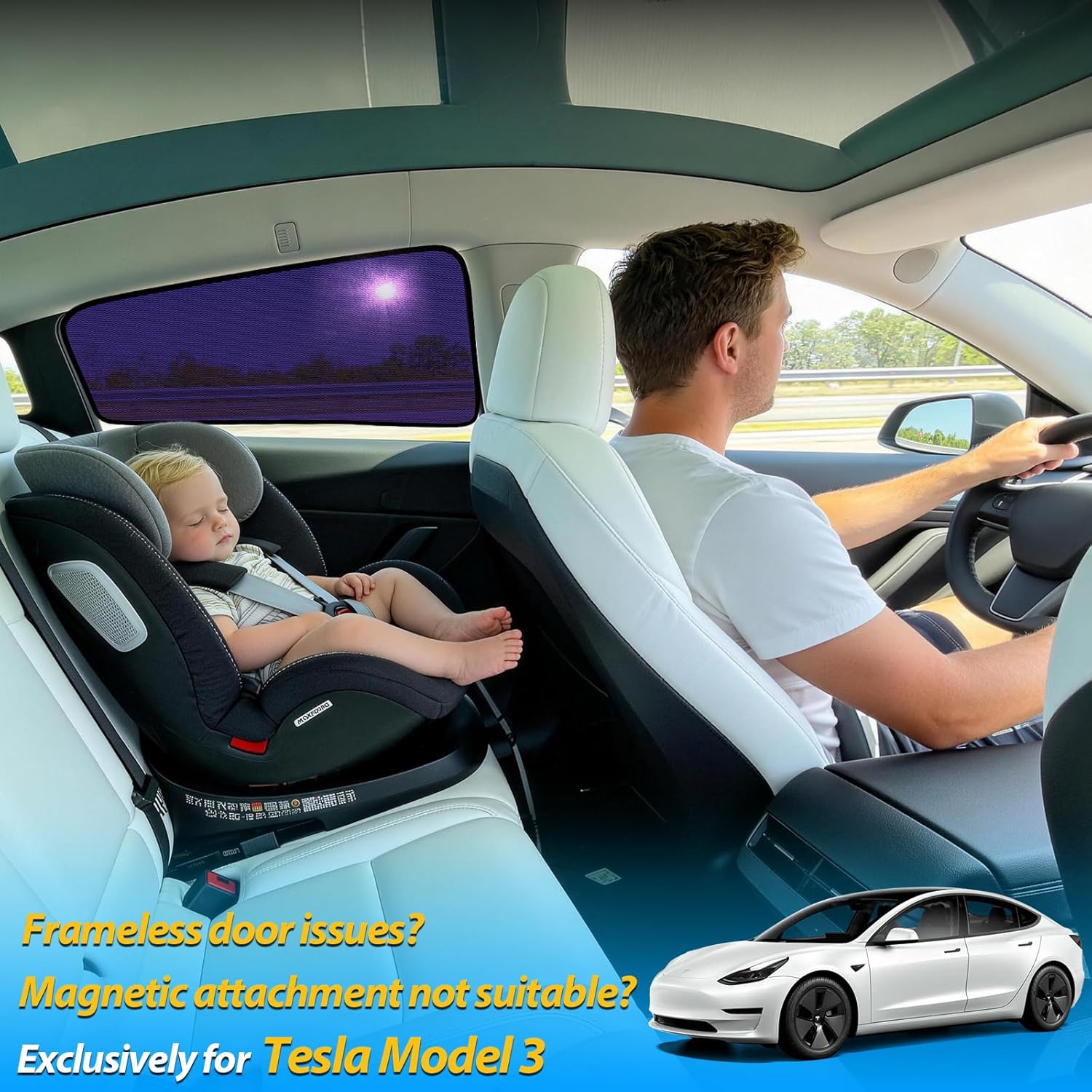 UV Blocker Front Rear Window Sunshade For Tesla Model 3/Y Juniper