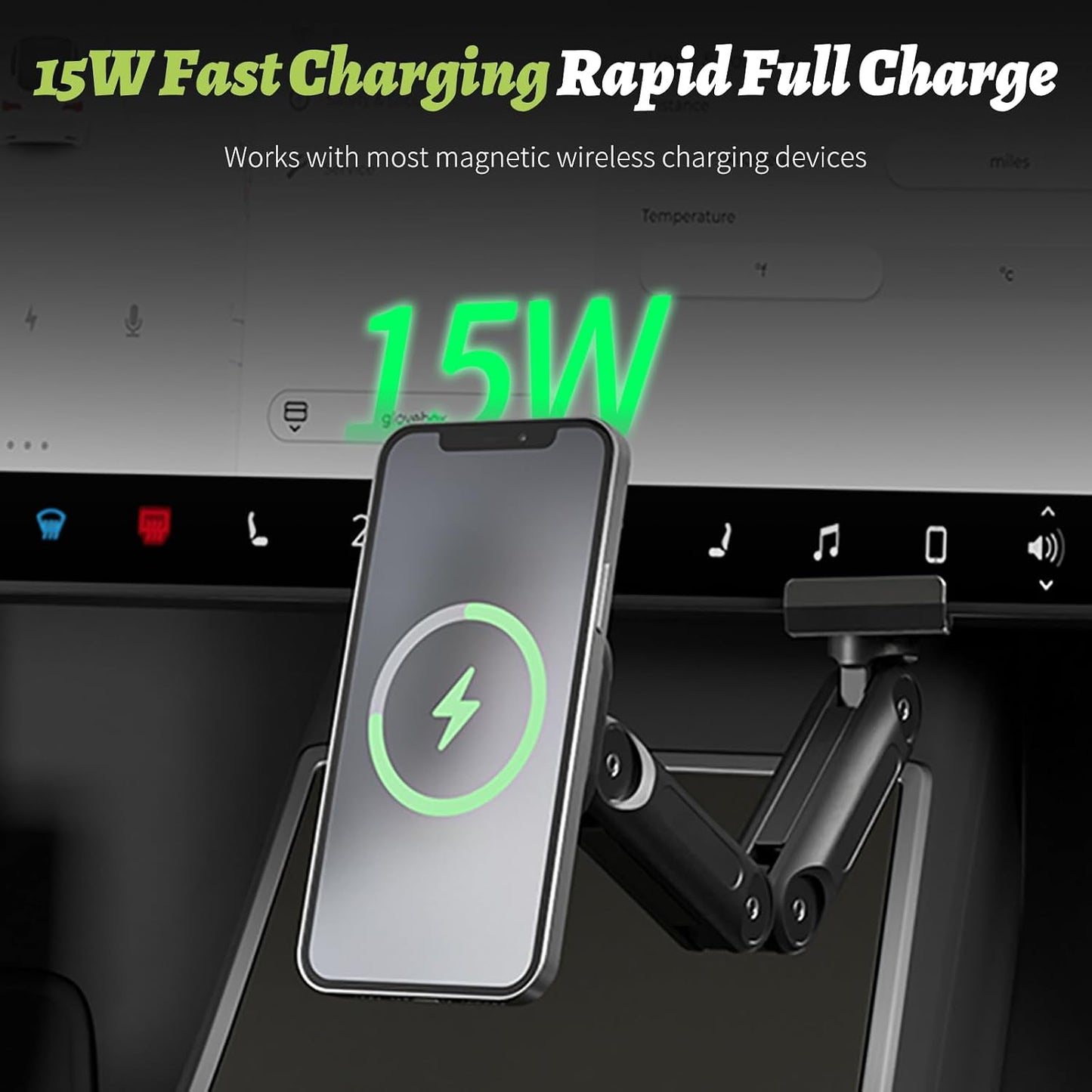 Tesla Model 3/Y/S/X Adjustable Magnetic Wireless Car Charger Holder