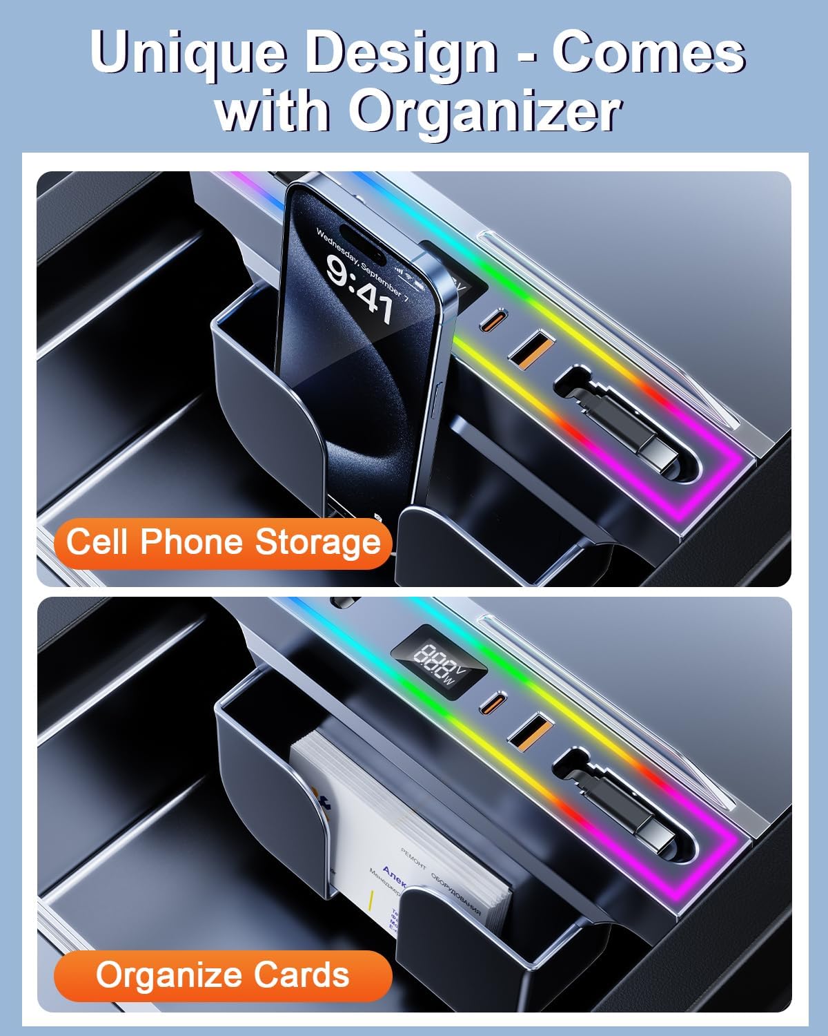 USB Hub Organizer with Ambient Light for Model 3 Highland Y Juniper