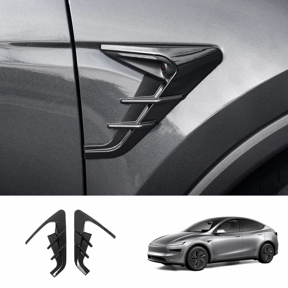 ABS Turn Signal & Camera Covers with Air Blades for Tesla Model Y Juniper 2025+ Glossy Black