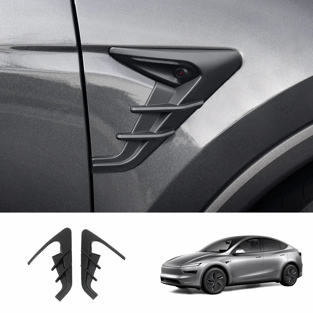 ABS Turn Signal & Camera Covers with Air Blades for Tesla Model Y Juniper 2025+ Matte Black