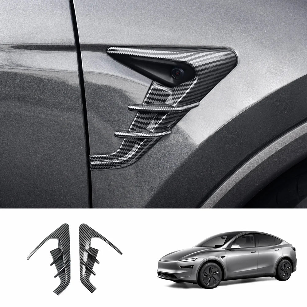 ABS Turn Signal & Camera Covers with Air Blades for Tesla Model Y Juniper 2025+ Glossy Carbon Style