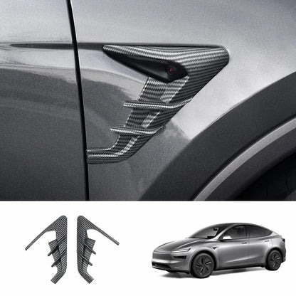 ABS Turn Signal & Camera Covers with Air Blades for Tesla Model Y Juniper 2025+ Matte Carbon Style