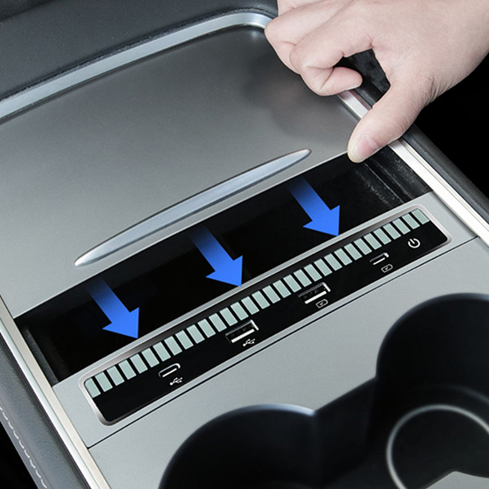 USB Hub Adapter With Ambient Light Voice Control Multiport Center Console Adapter For Tesla Model 3 /Y