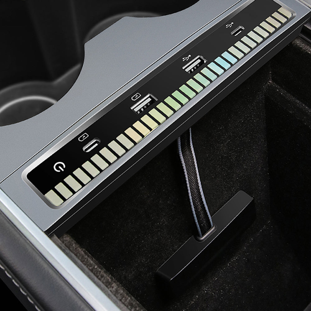 USB Hub Adapter With Ambient Light Voice Control Multiport Center Console Adapter For Tesla Model 3 /Y