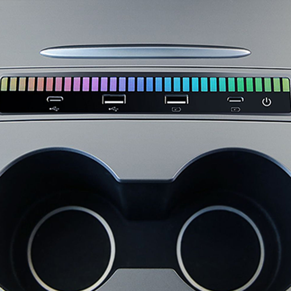 USB Hub Adapter With Ambient Light Voice Control Multiport Center Console Adapter For Tesla Model 3 /Y