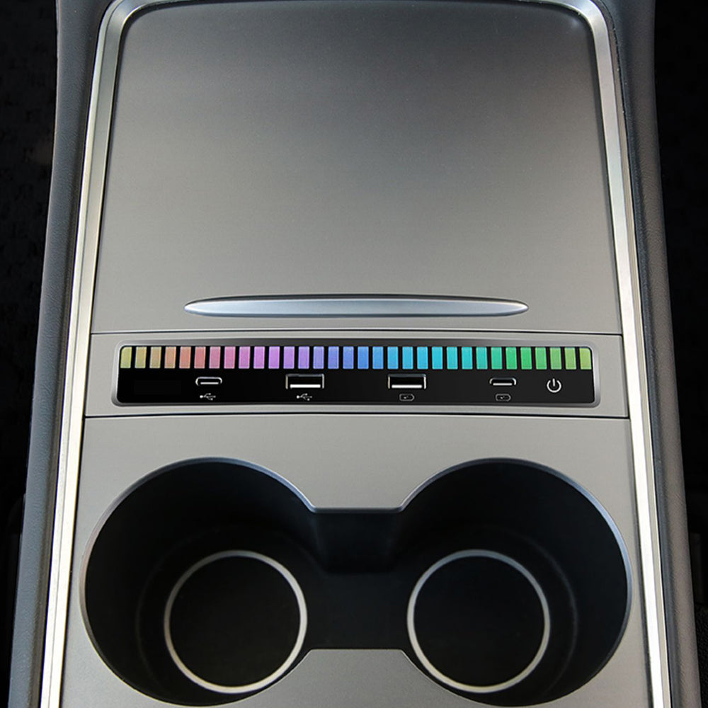 USB Hub Adapter With Ambient Light Voice Control Multiport Center Console Adapter For Tesla Model 3 /Y