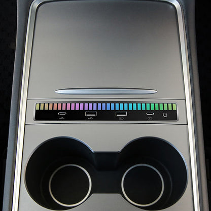 USB Hub Adapter With Ambient Light Voice Control Multiport Center Console Adapter For Tesla Model 3 /Y