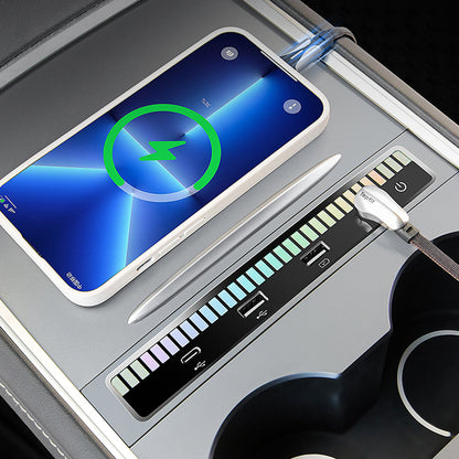 USB Hub Adapter With Ambient Light Voice Control Multiport Center Console Adapter For Tesla Model 3 /Y