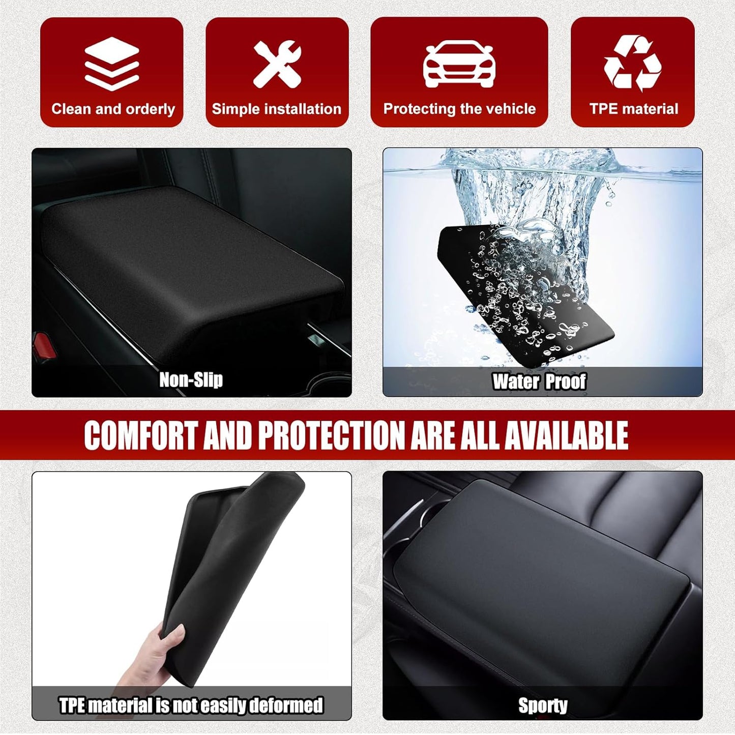 Waterproof Car Armrest Cover for Tesla Model 3/Y