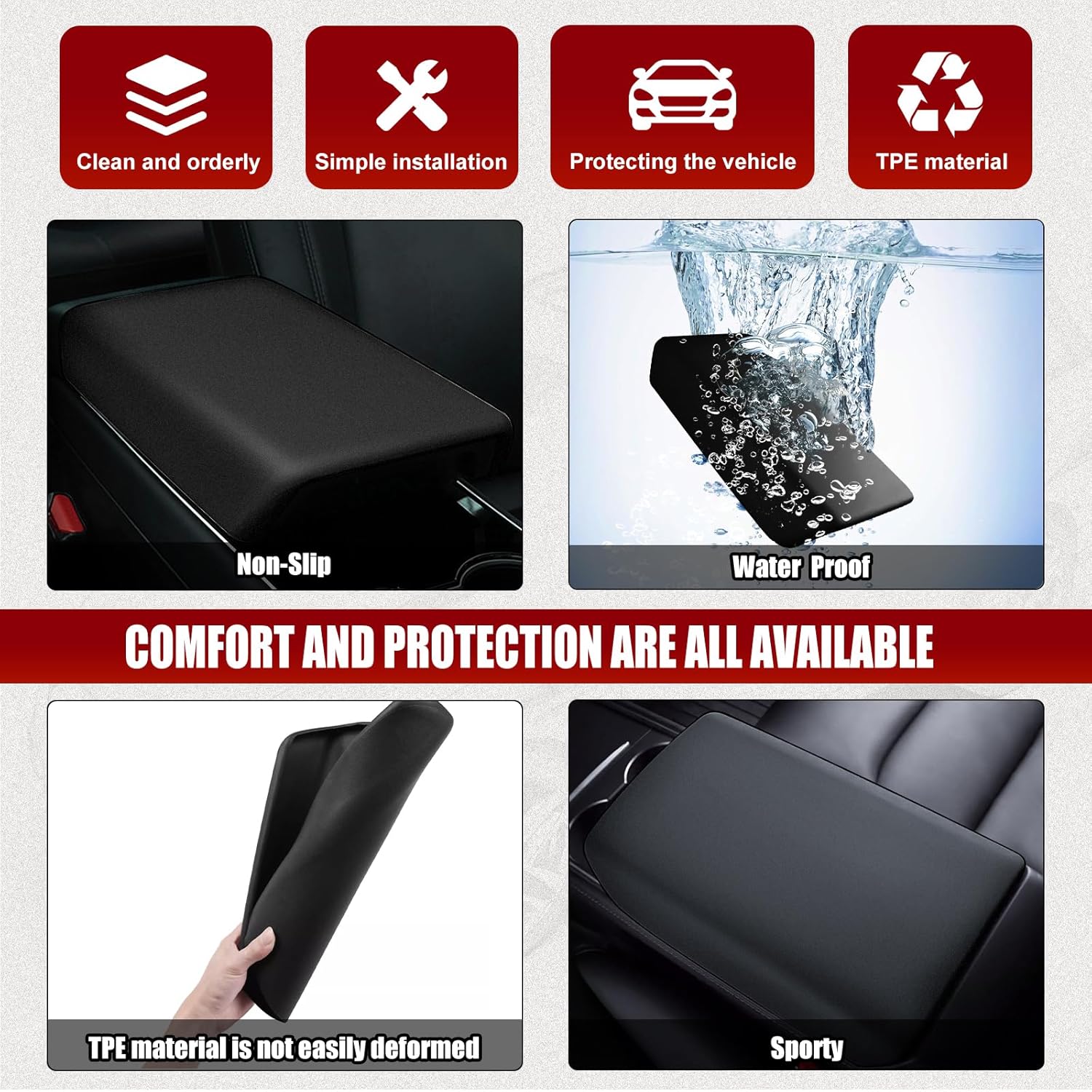 Waterproof Car Armrest Cover for Tesla Model 3/Y