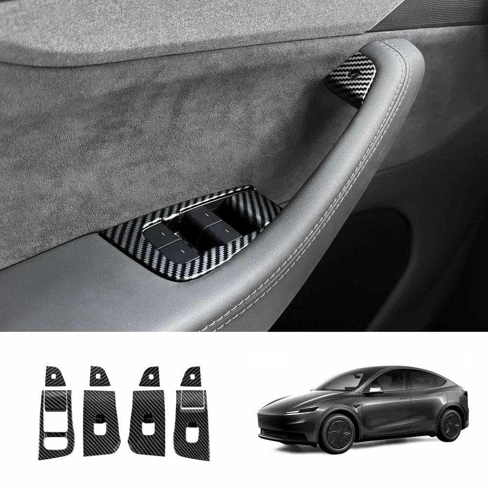 Window & Door Button Trim Cover Set (10 PCS) for 2026 New Tesla Model Y Standard 10-Piece Set - Window + Door Glossy Carbon Fiber