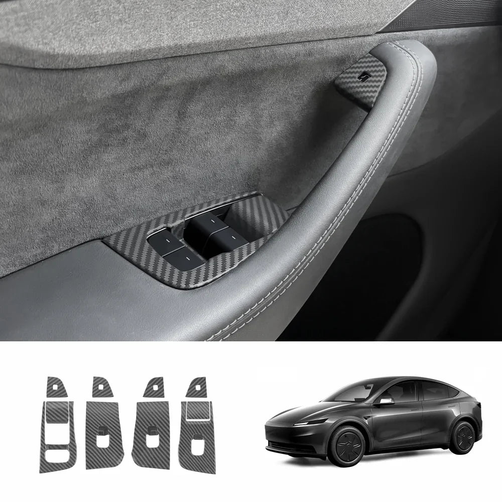 Window & Door Button Trim Cover Set (10 PCS) for 2026 New Tesla Model Y Standard 10-Piece Set - Window + Door Matte Carbon Fiber