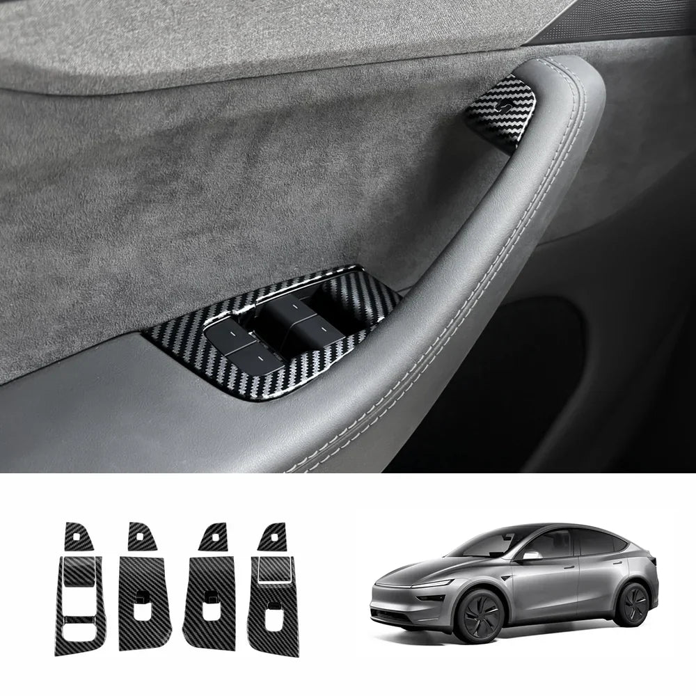 Window & Door Button Trim Cover Set (10 PCS) for Tesla Model Y Juniper 2025+ 10-Piece Set - Window + Door Glossy Carbon Fiber