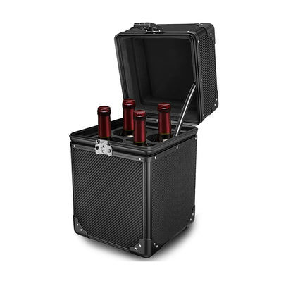Real Carbon Fiber Portable 4 Bottles Wine Suitcase for Tesla EV camping
