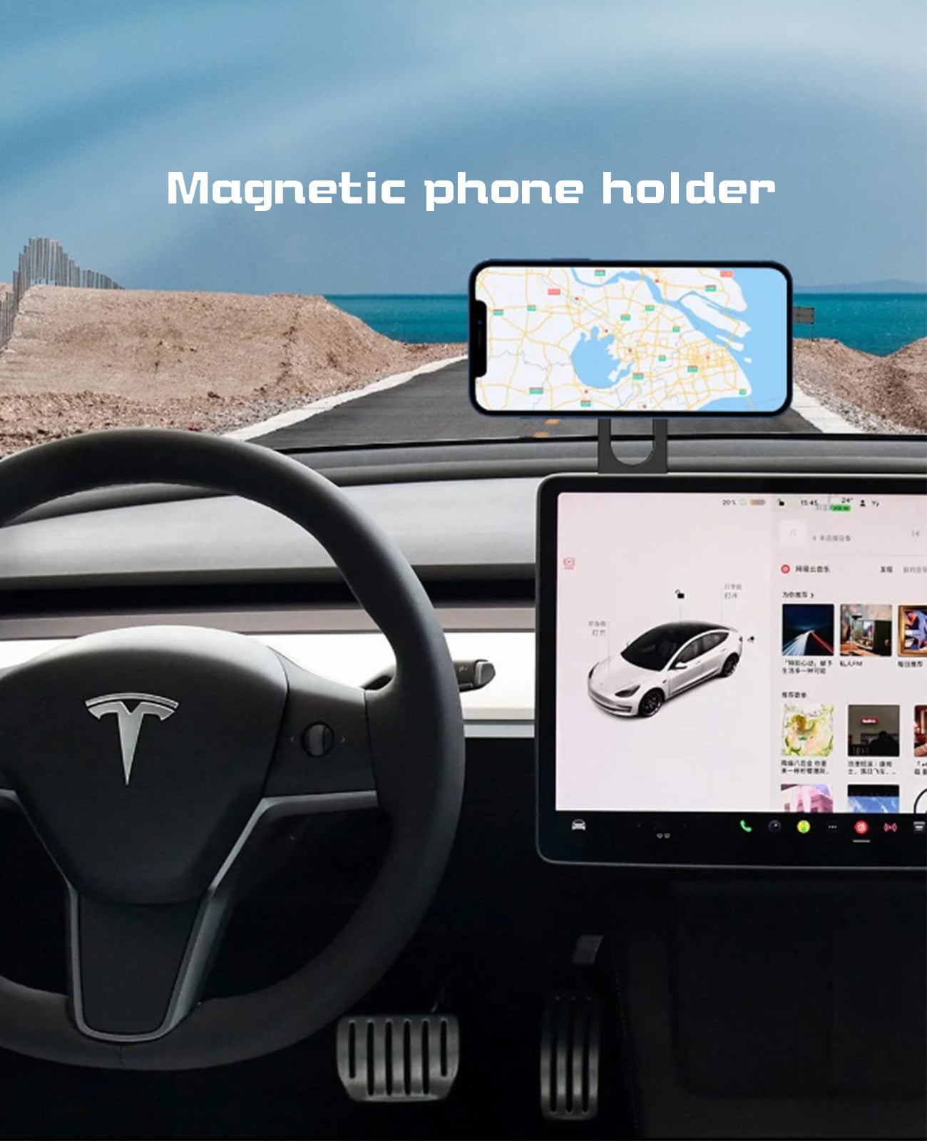 Wireless Magnetic Phone Mount for Tesla Model 3/Y/S/X