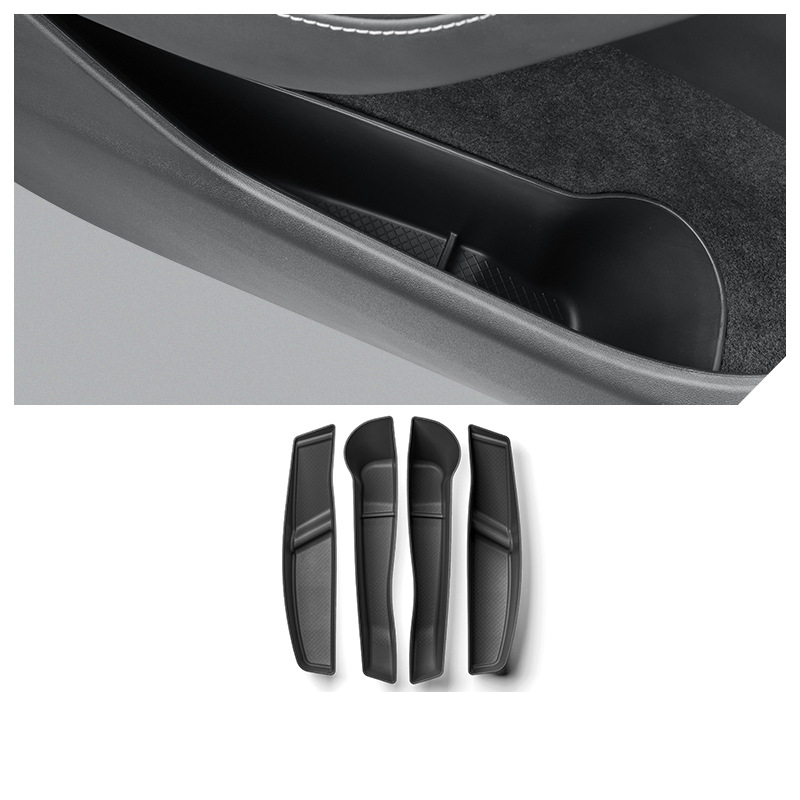 TPE Side Door Storage Box for Tesla Model Y/S/X/Model 3 Highland Model Y 2020+ Front & Rear (4 Pcs) Black