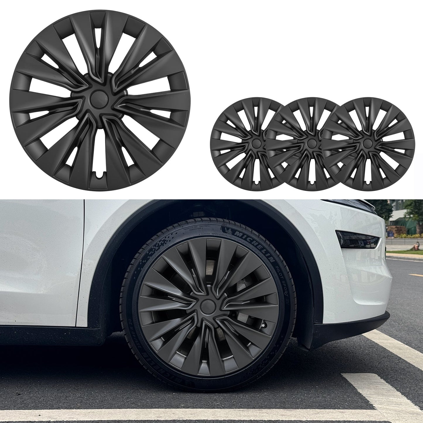 19" Turbine Style Wheel Hub Cover For Tesla Model Y 2020-2024 Turbine Matte Black