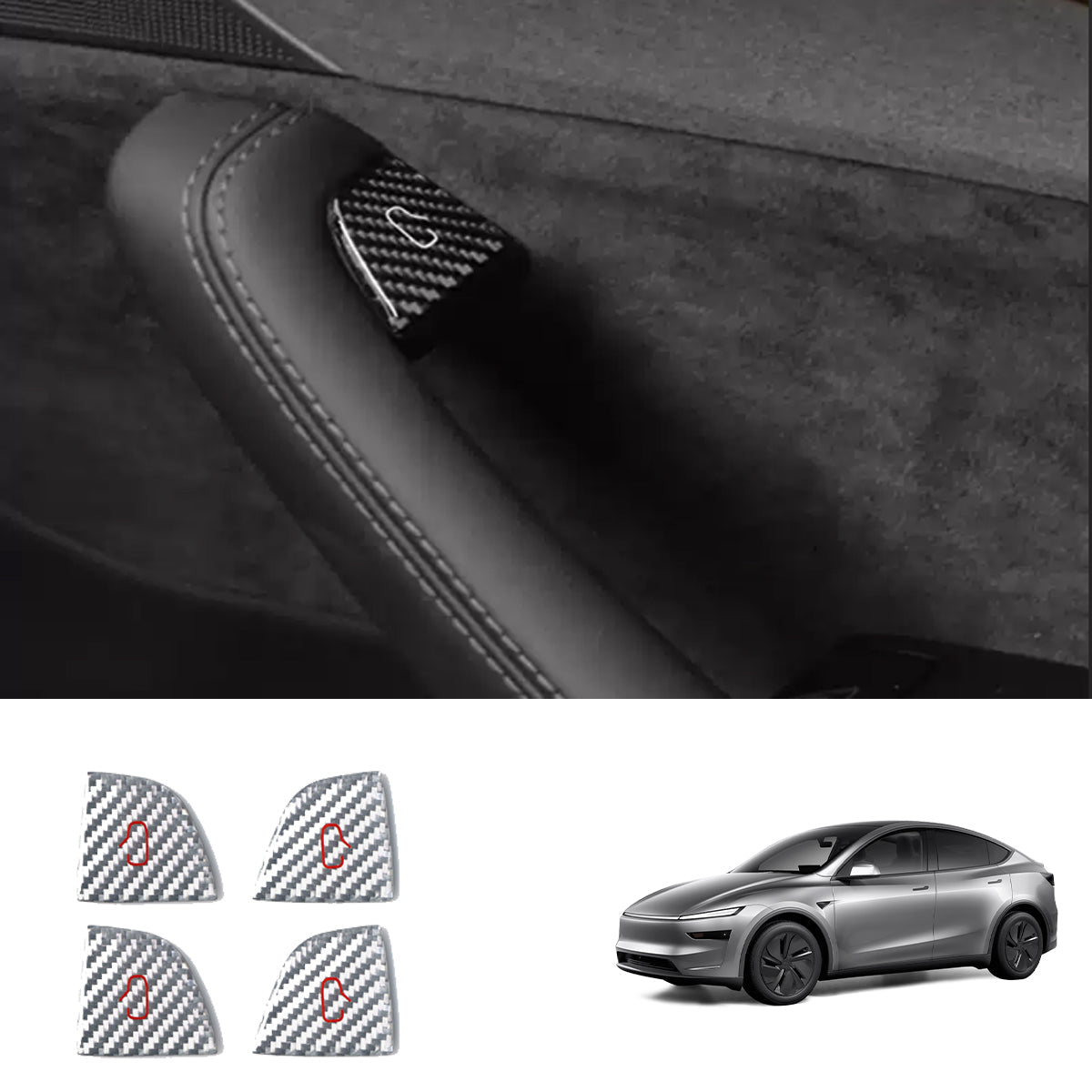 Real Carbon Fiber Window Switch Button Cover Sticker 4 PCS For Tesla Model 3 Highland 2024+ / Model Y Juniper 2025+ Model Y Juniper 2025+ Silver