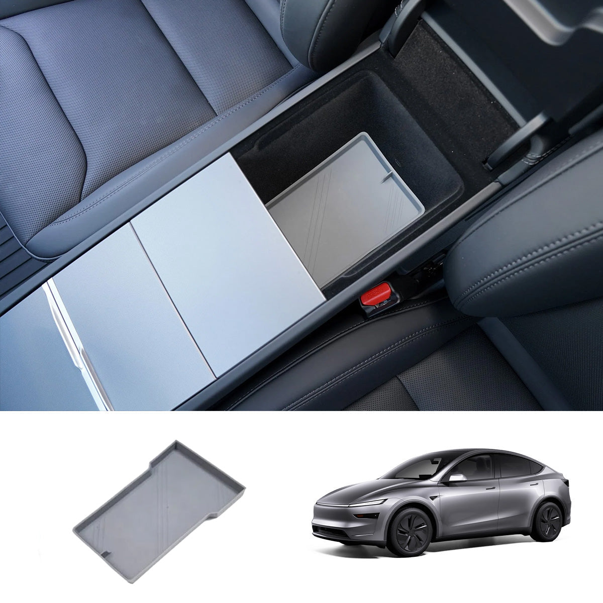 Silicone Console Armrest Box Lower Storage Tray for Tesla Model Y Juniper 2025+ 1 Pc (Armrest Box) Grey