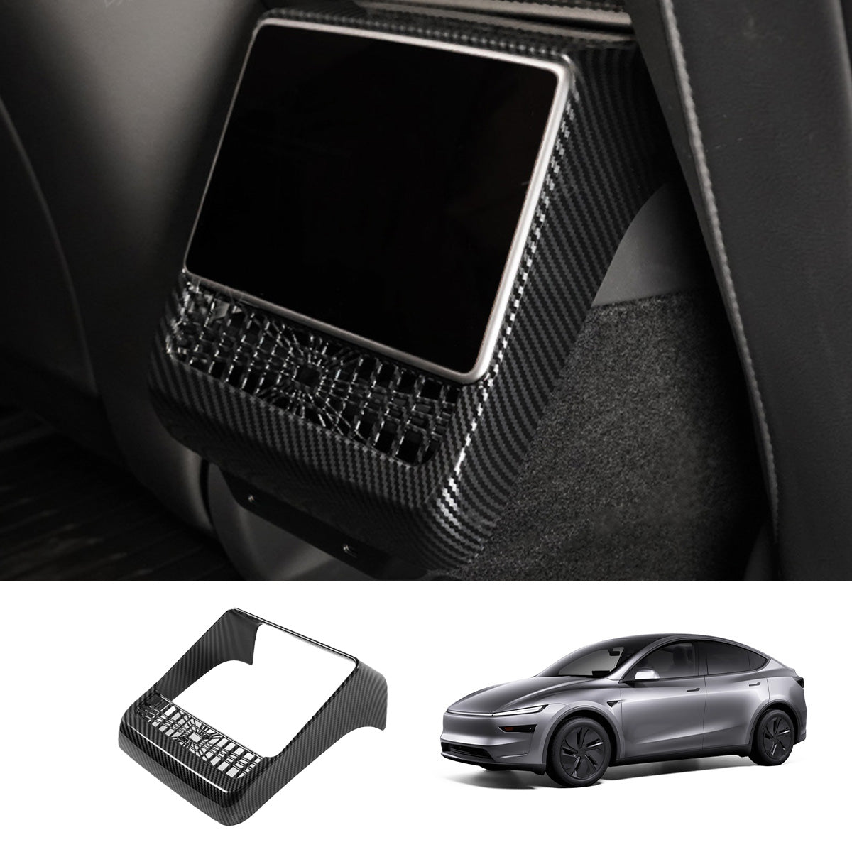Plaid Rear Air Vent Screen Protector Frame (Carbon Fiber Pattern ABS) for Tesla Model Y Juniper 2025+ Glossy Carbon Fiber
