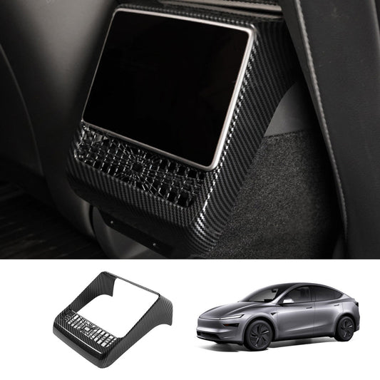 Plaid Rear Air Vent Screen Protector Frame (Carbon Fiber Pattern ABS) for Tesla Model Y Juniper 2025+ Glossy Carbon Fiber