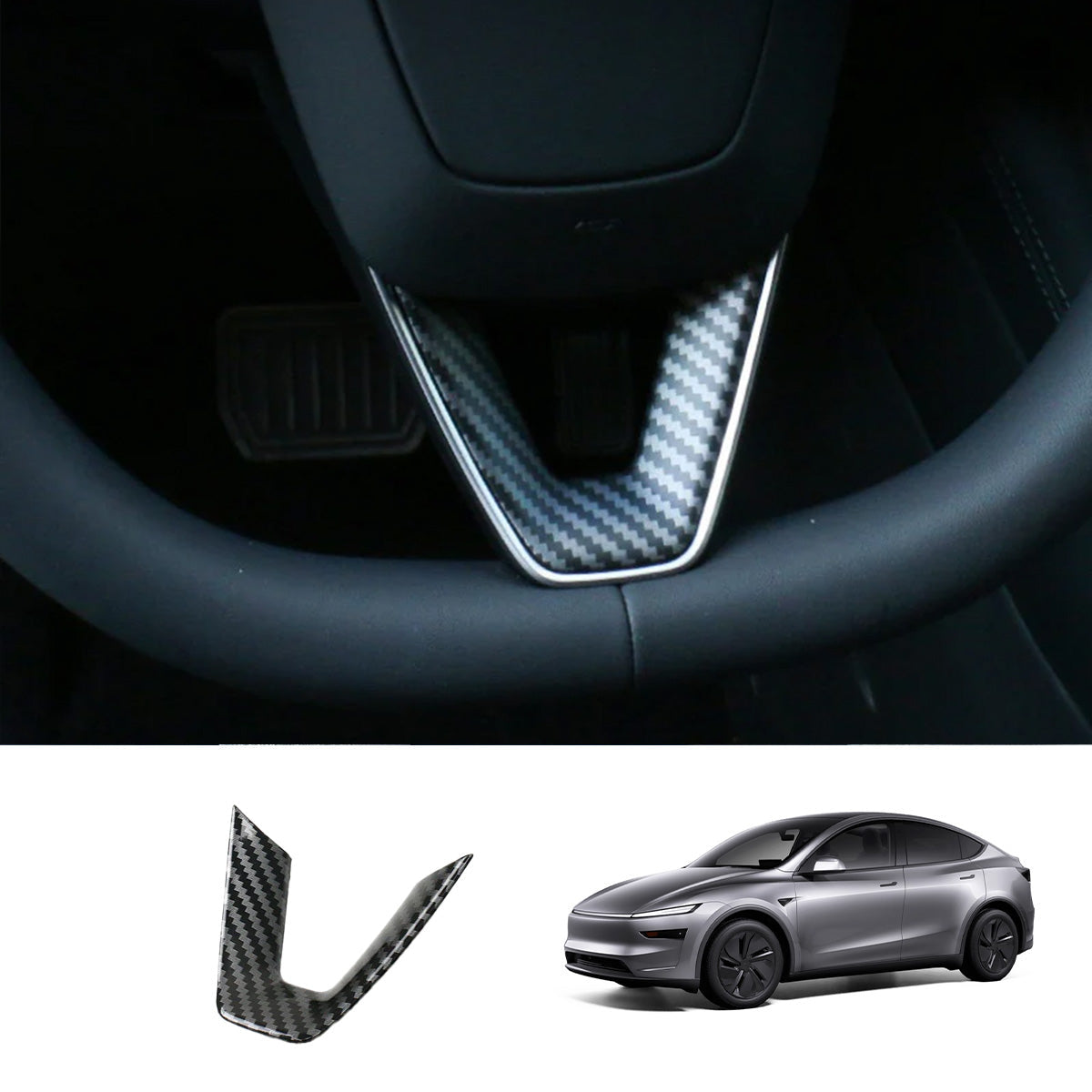 Steering Wheel U-Shaped Cover for Tesla Model Y Juniper 2025+ Glossy Carbon Fiber