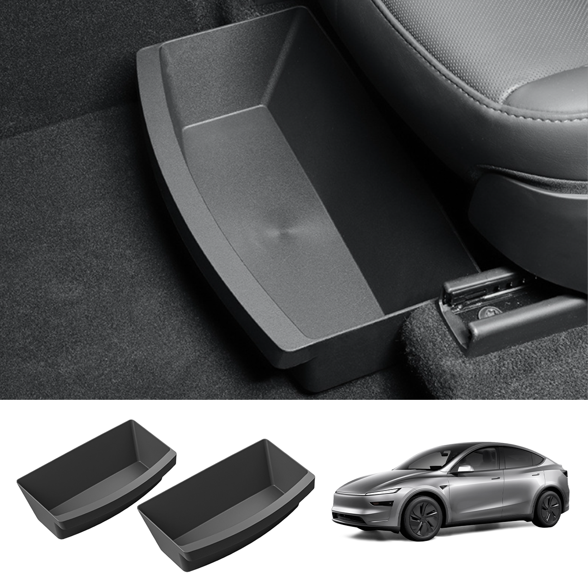Front Row Under Seat Storage Box for Tesla Model Y 2021+ Model Y Juniper 2025+ 2 Pcs
