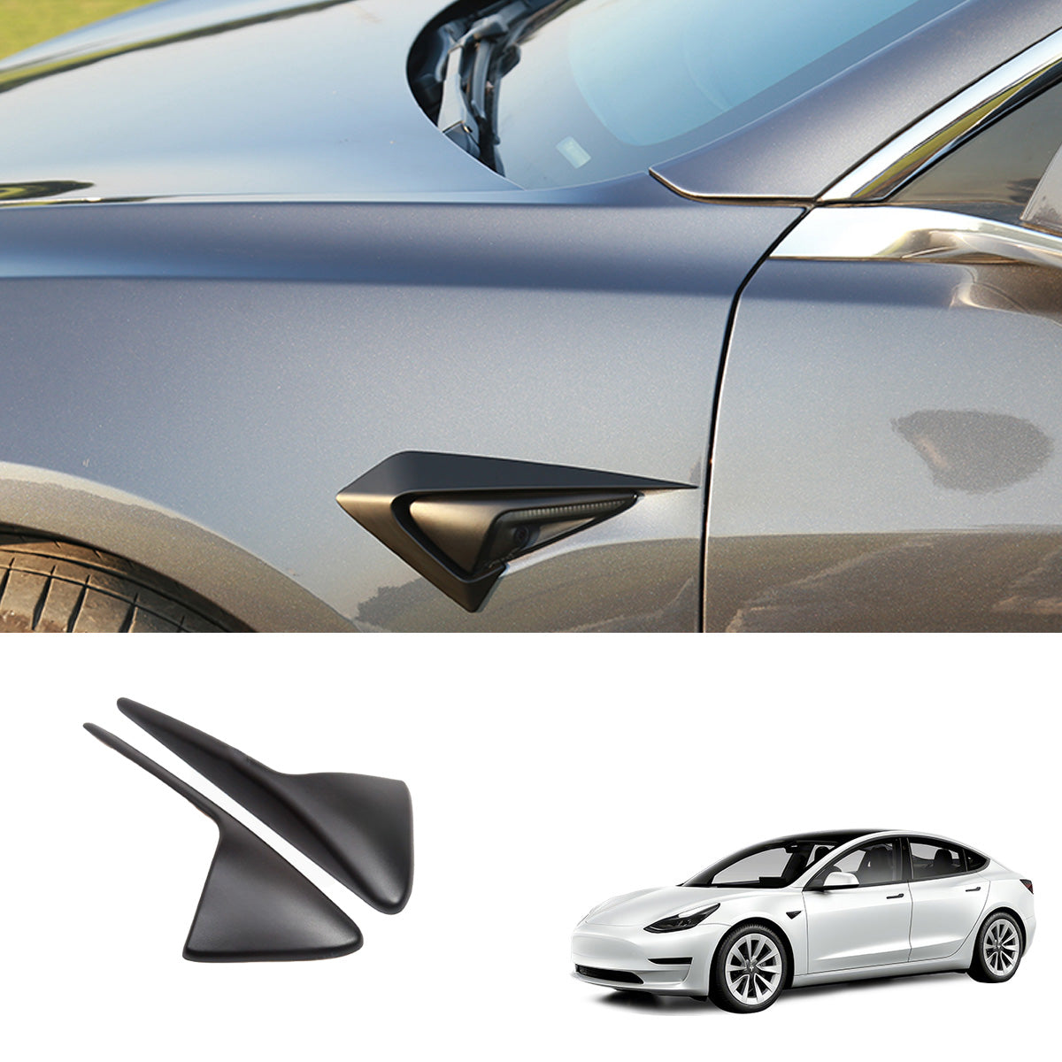 Turn Signal Covers & Blades for Tesla Model 3(2021-2023) Turn Signal Covers (2 Pcs) Matte Black