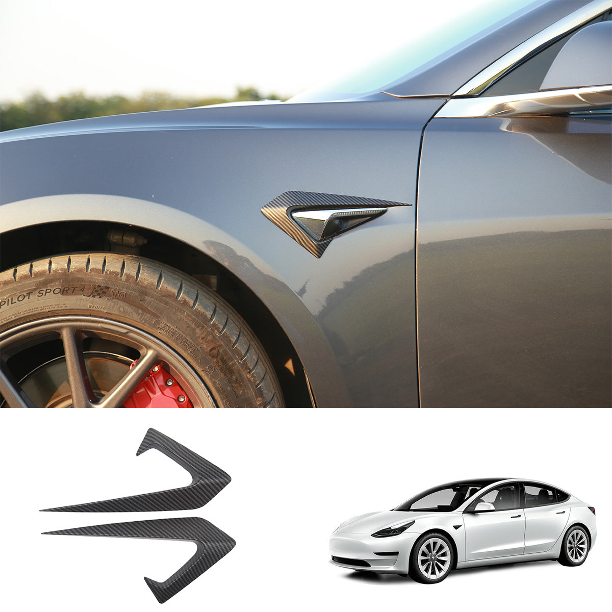 Turn Signal Covers & Blades for Tesla Model 3(2021-2023) Turn Signal Blades (2 Pcs) Matte Carbon Fiber