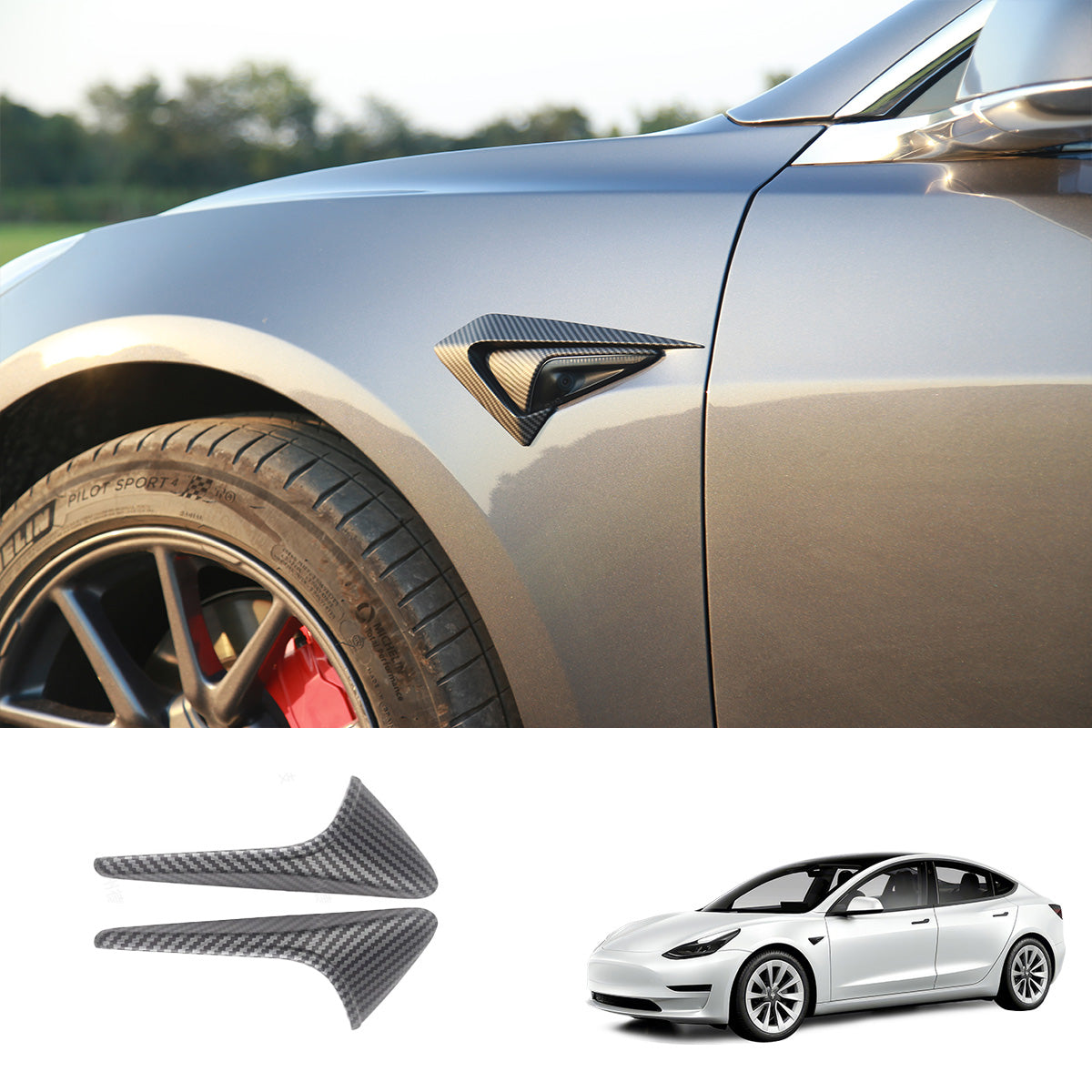 Turn Signal Covers & Blades for Tesla Model 3(2021-2023) Turn Signal Covers (2 Pcs) Matte Carbon Fiber