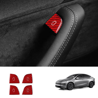 Real Carbon Fiber Window Switch Button Cover Sticker 4 PCS For Tesla Model 3 Highland 2024+ / Model Y Juniper 2025+ Model Y Juniper 2025+ Red