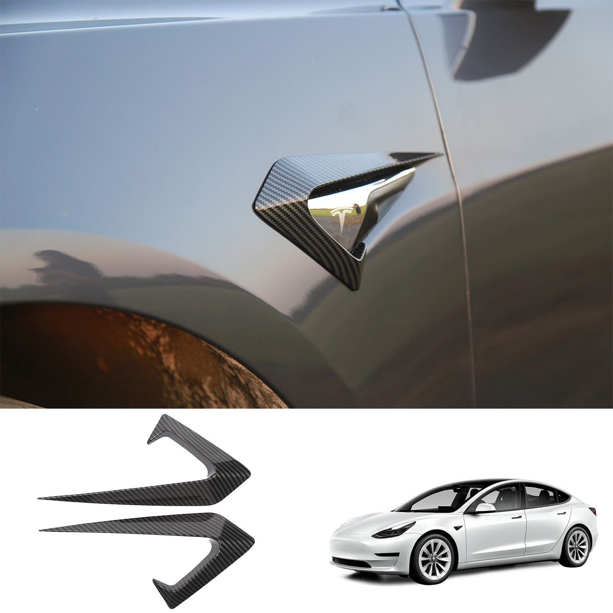 Turn Signal Covers & Blades for Tesla Model 3(2021-2023) Turn Signal Blades (2 Pcs) Glossy Carbon Fiber