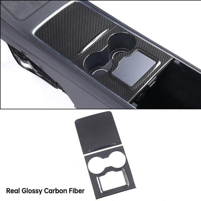 [Real Carbon Fiber] Model 3/Y Center Console Overlays With Key Card Slot (Gen. 2) (2021-2023) Real Glossy Carbon Fiber