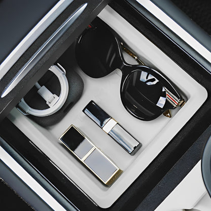 Double-layer Organizer - Sliding Center Console Tray for Tesla Model 3/Y (2021-2023) Cream Style 1