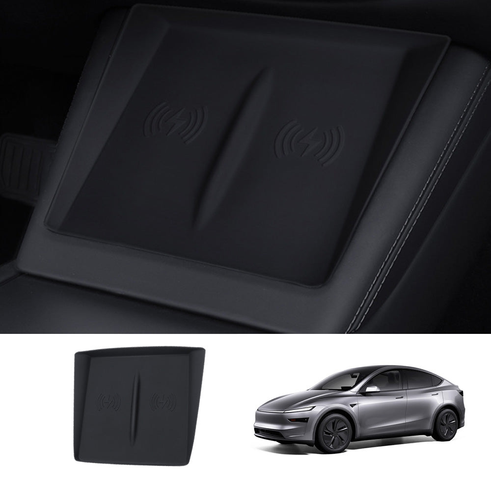 Center Control Silicone Pad Wireless Charging Anti-Slip Protective Mat for Tesla Model Y Juniper 2025+ Black