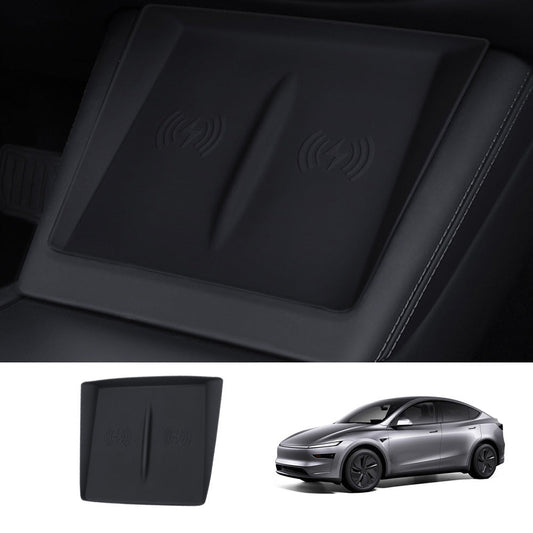 Center Control Silicone Pad Wireless Charging Anti-Slip Protective Mat for Tesla Model Y Juniper 2025+ Black
