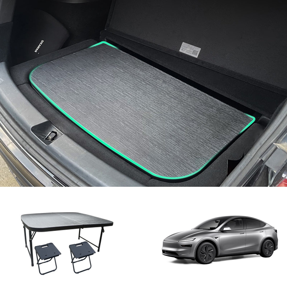 Upgraded Camping Folding Table Travel & Trunk Storage for Tesla Model Y Juniper 2025+ 1PCS Table + 2PCS Folding Chairs