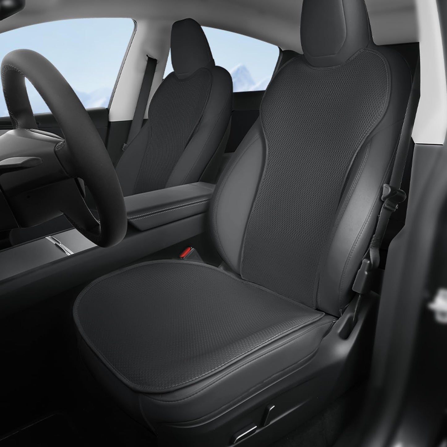 Ice Silk Breathable Air Mesh Seat Cushion for Tesla Model Y Juniper 2025+ Black Front Seat (4 Pcs)