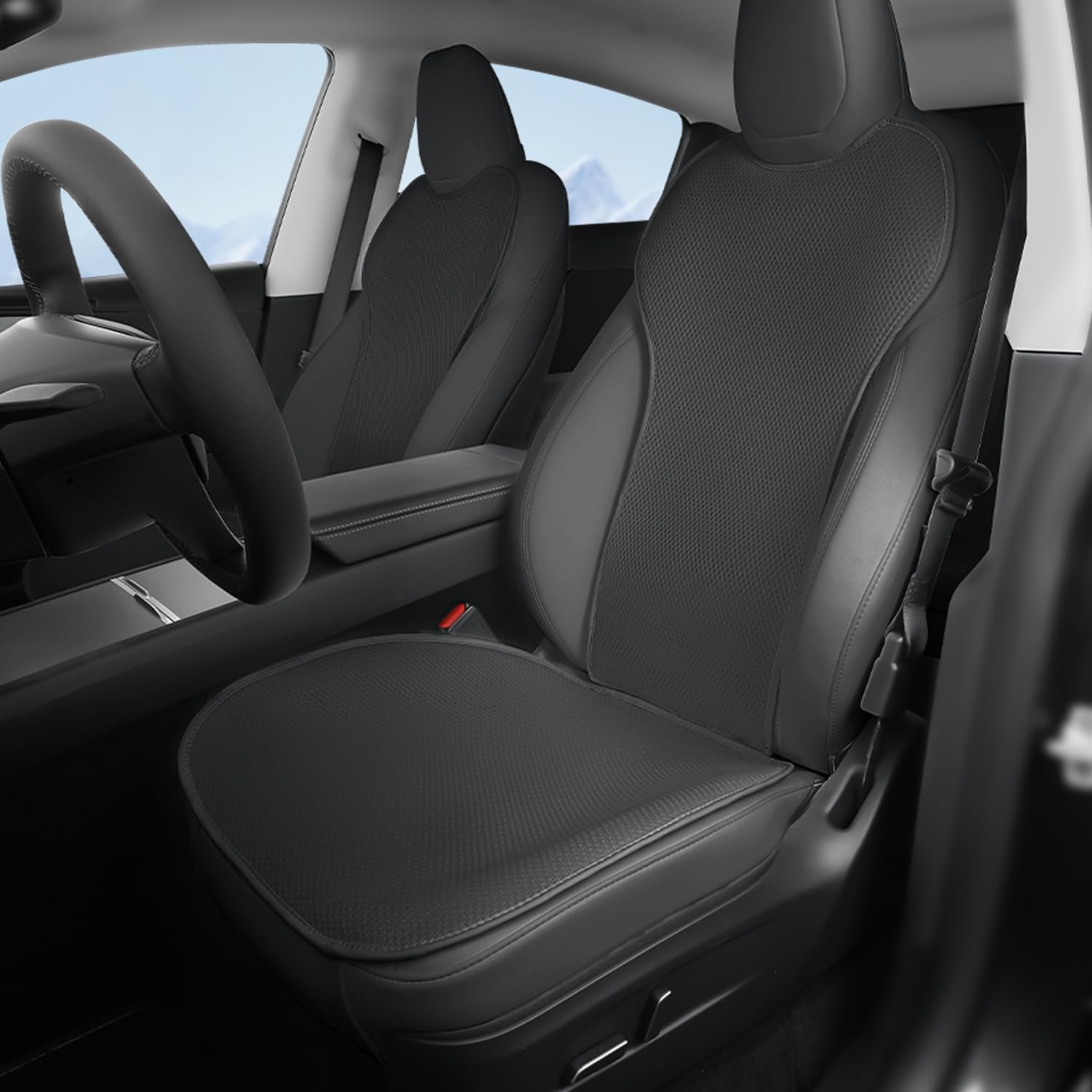 Ice Silk Breathable Air Mesh Seat Cushion for Tesla Model Y Juniper 2025+ Black Front Seat (4 Pcs)