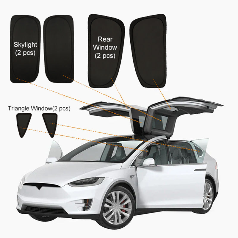 Model X(2015-2025) Privacy And Thermal Insulated Sunshades Curtains for Tesla Opaque Sun Visor for Camping and Daily Use Rear Window(2 pcs) + Skylight(2 pcs) + Triangle Window(2 pcs)