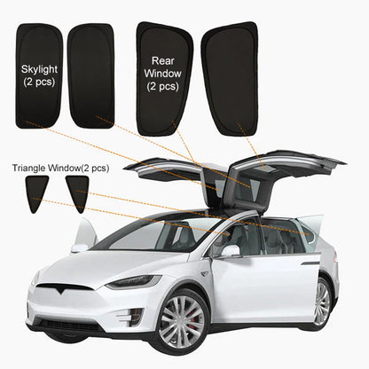 Model X(2015-2025) Privacy And Thermal Insulated Sunshades Curtains for Tesla Opaque Sun Visor for Camping and Daily Use Rear Window(2 pcs) + Skylight(2 pcs) + Triangle Window(2 pcs)